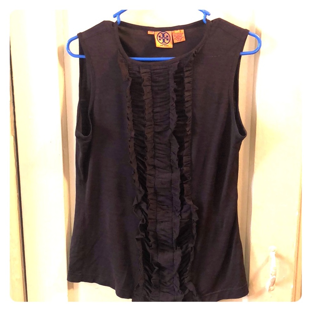 Tory Burch Sleeveless Chocolate Ruffle Shirt Sz M